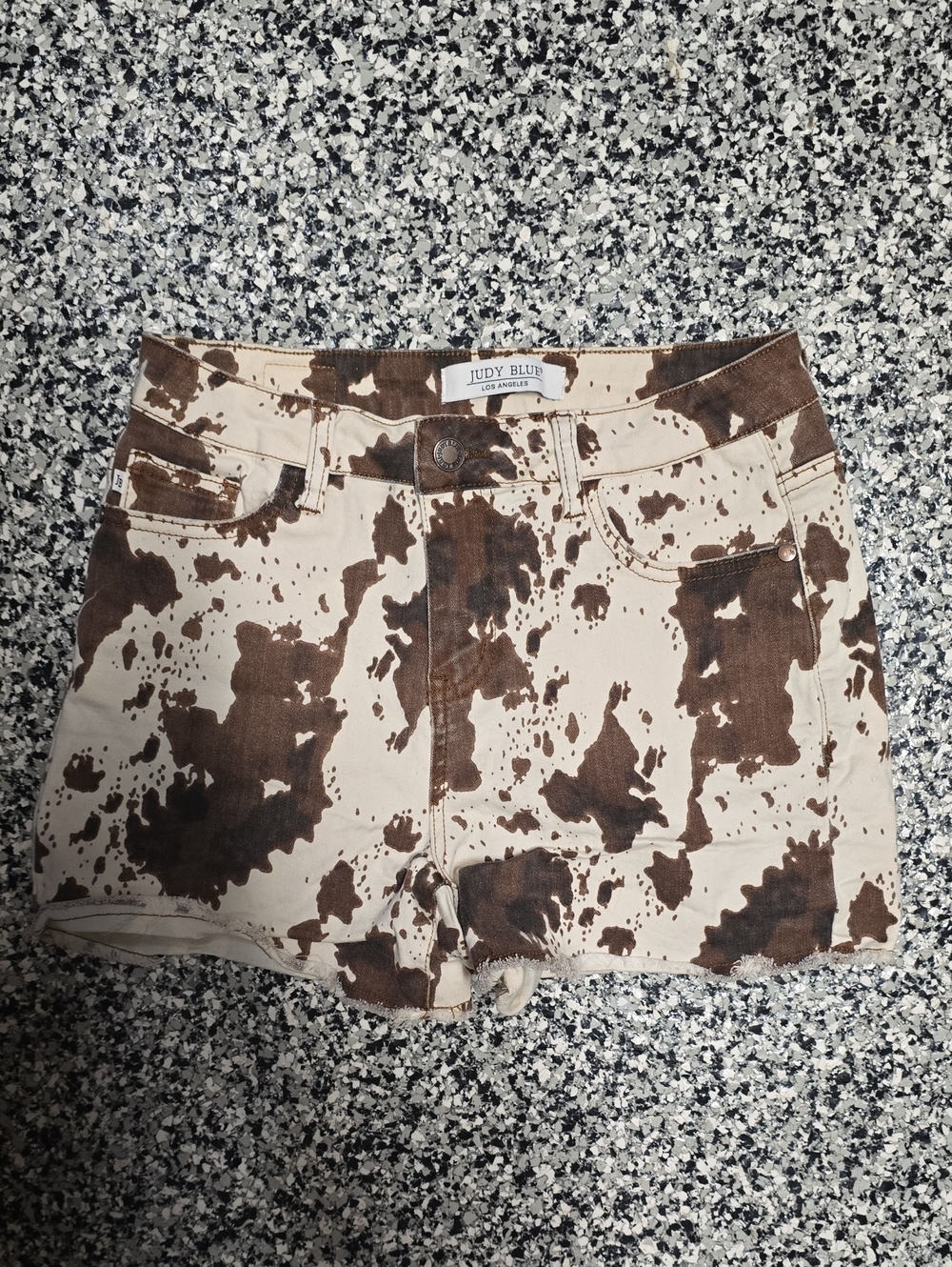 Judy Blue Cream and Brown Cowprint Denim Shorts